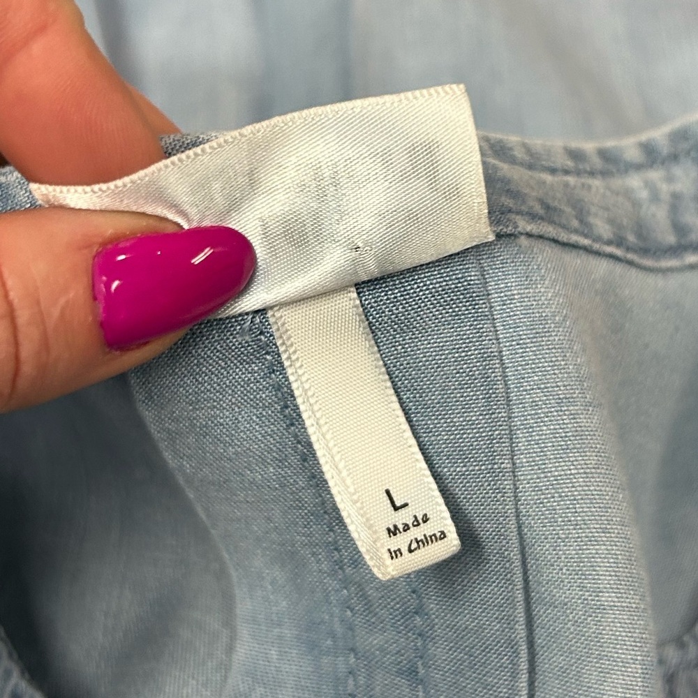 Hester & Orchard Light Wash Chambray Tunic Dress Frayed Hem Size L - Picture 8 of 12